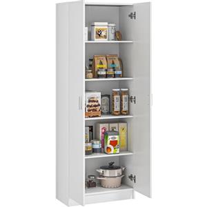 HOMCOM Armadio Multiuso con Ante Battenti, 5 Ripiani e 3 Livelli Regolabili, Mobiletto Multiuso Credenza in Legno Truciolato per Scarpe, Ingresso, Camera da Letto e Bagno, 60x31.5x165 cm, Bianco