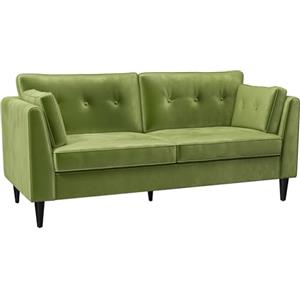 HOMCOM Divano 2 Posti Classico in Velluto, Divanetto da Salotto con Cuscini Trapuntato a Bottoni e Gambe in Legno, 172x75x82cm, Verde