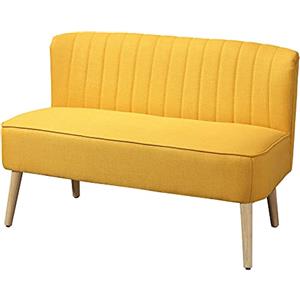 HOMCOM Divano 2 Posti Moderno in Tessuto Senza Braccioli, Divanetto da Salotto con Gambe in Legno, 117x56.5x77 cm, Giallo