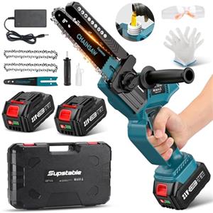 Supstable Mini Motosega a Batteria 8/6 Pollici, 8000mAh Motoseghe Elettrica Brushless, Oliatore Automatico, Tensione Catena Senza Attrezzi, 900W Sega a Batteria per Potatura, Artigianato e Progetti