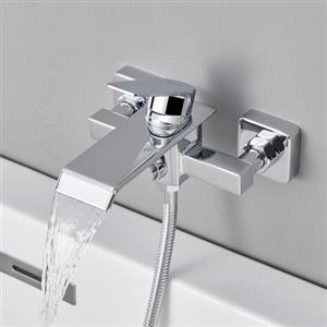 Ulytid Rubinetto Vasca da Bagno, Miscelatore Vasca da Bagno a Cascata in Ottone, Rubinetto Doccia a Parete, Miscelatore Monocomando Esterno per 2 Utenze, Cromo Argento (G 1/2
