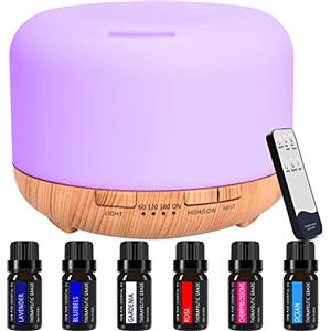 Unzipp Diffusore Con 6 * 10 Ml Di Olio Essenziale Puro, e Aromi Da 450ml, Umidificatore Diffusore Per Aromaterapia Con Modalità Nebbia Regolabile e Led a 7 Colori