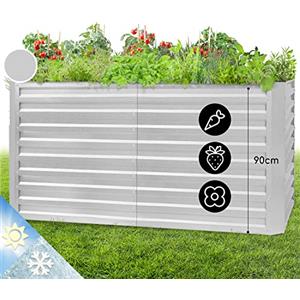 Blumfeldt Fioriera da Esterno, Orto Verticale Rialzato da Esterno per Balcone e Giardino, Mini Orto Rialzato per Piantine, Giardino Verticale da Esterno, Impermeabile 1800L, 200 x 90 x 100cm (Argento)
