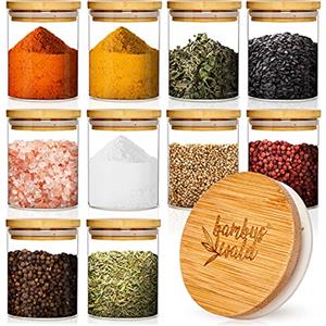 bambuswald© Set Di 10 Barattoli Per Spezie Da 150 ml cad., Contenitori Per Spezie Incl. Coperchio Ermetico In Bambù, Vasetti Per Spezie, Scatola Da Tè, Contenitore In Vetro