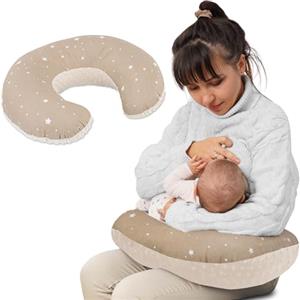 Totsy Baby Cuscino allattamento e gravidanza 130 cm - cuscini neonato per allattare e dormire accessori per mamma y bebe lavabile e multifunzione Beige con Stelle Bianche