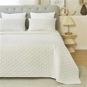 WOLTU Copriletto 200x220 cm Beige, Trapunta in 3 Pezzi, con 2 Federe Cuscini da 50x70 cm, Coperta Leggera con Motivi a Rombi ad Ultrasuoni, per Camera da Letto, Divano