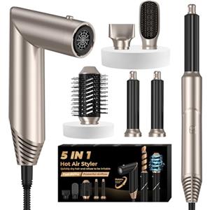 UKLISS Asciugacapelli 5 in 1 Airstyler Ioni con Arricciacapelli ad Aria, Multistyler Airbrush Hairstyler Spazzola ad Aria Calda Phon Capelli Arricciacapelli Spazzola per Capelli, Set Regalo Donne, Oro