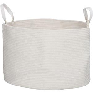 HOMCOM Cesto Portabiancheria da 88L Portatile e Pieghevole con Manici, Cesto Biancheria in Cotone Naturale, Ø56x35.5 cm, Bianco Crema