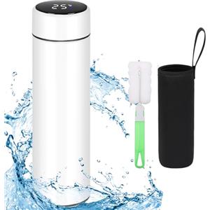 Flintronic 500ML Bottiglia Acqua, Borraccia Termica con LED Temperatura Coperchio, Termos Caffè in Acciaio Inossidabile, Tazza Intelligente Temperatura per Mantenere Caldo/Freddo per Scuola, Ufficio