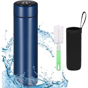 Flintronic 500ML Bottiglia Acqua, Borraccia Termica con LED Temperatura Coperchio, Termos Caffè in Acciaio Inossidabile, Tazza Intelligente Temperatura per Mantenere Caldo/Freddo per Scuola, Ufficio