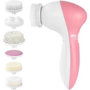 LOPHE Spazzola per la Pulizia del Viso, 7-In-1 Pulizia Viso Elettrico con 7 Ruotabile a 360 ° Testine, Spazzola per la Pulizia Viso Rimovibile, Esfoliante Delicato, Massaggio(Rosa)