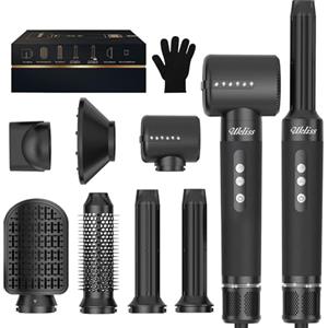 UKLISS 7 in 1 Airstyler per Capelli, UKLISS Spazzola Phon con Motore 110000 rpm, Spazzola ad Aria Calda 200 Milioni di lonen, Arricciacapelli Automatico a Flusso d'aria, Spazzola Lisciante per Capelli