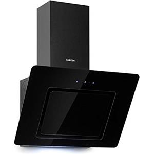 KLARSTEIN Sofia 60 - Cappa Aspirante, Inclinata, 60 cm, Classe Energetica B, 300 m³/h, Scarico, Ricircolo Opzionale, Luce LED, Touch-Control, Alloggiamento in Vetro, Cappa a Parete, Nero