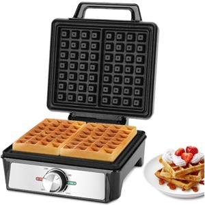 Aigostar Waffle Maker per 2 Waffle Belgi, 1600W, Piastre Antiaderenti 20,2 x 17,2 x 2 cm, Piastra per Waffle con Temperatura Regolabile, Indicatore LED, Design Compatto in Acciaio Inox, Senza BPA