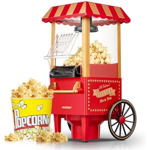 HOUSNAT Macchina Popcorn, Macchina per Pop Corn Retrò per la Casa Aggiornata, Aria Calda 1200W, Sana e Senza Calorie, Funzionamento Con un Pulsante e Facile da Pulire, Serata al Cinema e Natale