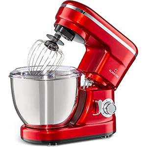 Klarstein Bella Mini - Robot da Cucina, Impastatrice Planetaria, 1200 W, 6 Livelli di Velocità, Mixer in Acciaio Inox, Funzione a Impulsi, Sistema di Miscelazione Planetario, 3 Attacchi, Rosso