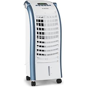 Klarstein Condizionatore Portatile 65W, 4in1, Climatizzatore Portatile, Raffrescatore Aria ad Acqua, Ventilatore, umidificatore, Silenzioso con Night Mode, 444m³/h, Serbatoio da 6L, Bianco/Blu