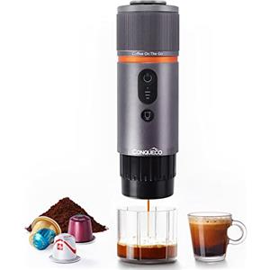 CONQUECO Macchina da Caffè Espresso Portatile - Caffettiera Elettrica da Viaggio con Batteria - per 12V Auto e Camion e Campeggio - Compatibile con la Capsula Nespresso e la Capsula L'or