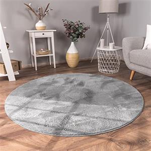 Paco Home Tappeto per Soggiorno in Finta Pelliccia Morbido Lavabile Moderno Elegante Facile da Pulire Effetto Pelliccia Uni Lucido Fluffy a Pelo Corto, Dimensione:80 cm tondo, Colore:Antracite