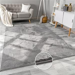 Paco Home Tappeto per Soggiorno in Finta Pelliccia Morbido Lavabile Moderno Elegante Facile da Pulire Effetto Pelliccia Uni Lucido Fluffy a Pelo Corto, Dimensione:60x90 cm, Colore:Antracite