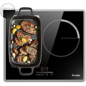 Cooksir Piano Cottura Induzione 3 Fuochi, Cooksir Piano Cottura Elettrico con Touch Control, Piano Induzione da Incasso a 3 Piastre, Zona Flex per Funzione Bbq, Blocco Bambini, senza Spina