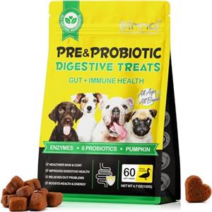 Bieyoc Probiotici per Cani, 60 Masticare Probiotici per Cani da Masticare per Enzimi Digestivi, Sistema Immunitario, Probiotici Cane Prurito per Cani di Tutte Le Razze e Taglie