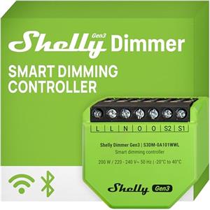 Shelly Dimmer Gen3-240V, Dimmer Smart Wi-Fi, Domotica, Luci Dimmerabili, Strisce LED, Non Richiede Neutro, Programmazione Intelligente, Nessun Hub Richiesto, Modalità Notturna, Alexa & Google Home