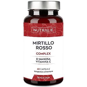 NUTRALIE Mirtillo Rosso + D Mannosio - Per Cistite, Candida e Tratto Urinario - Cranberry Complex con D-Mannosio, Vitamina C e Ibisco | 60 Capsule Vegane Nutralie