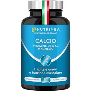 Plastimea Calcio | Integratore con Vitamine D3 e K2 e Magnesio | Rafforza Ossa e Muscoli | Aumenta la Densità Ossea | 90 Capsule | Nutrimea