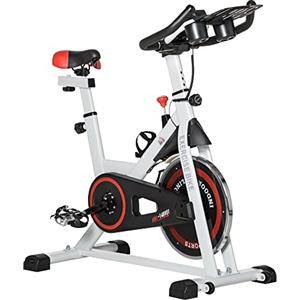 HOMCOM Cyclette Professionale, Bici da Spinning, Cyclette da Camera Regolabile con Schermo LCD e Portabicchieri, Volano 8kg, Bianco