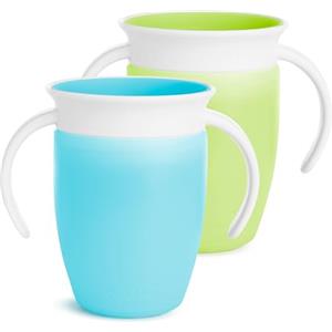 Munchkin Miracle 360 Tazza da allenamento per bambini , Senza BPA , Tazze per bambini , Non perde , A prova di perdite , 6+ mesi , 7oz/207ml , Confezione da 2 , Blu/Verde