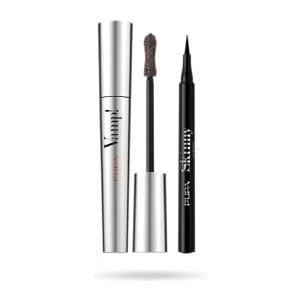 PUPA MILANO Pupa Mascara Vamp! (Colore Chocolate Brown) + Eyeliner Skinny Liner (Colore Extra Black) - Ciglia dal Volume smisurato e intensificate con Penna ultra slim, Tratto facile e super sottile