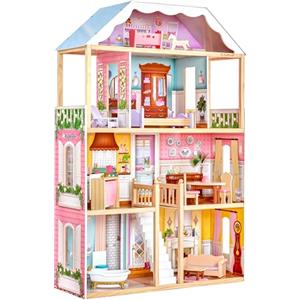 KidKraft Casa delle Bambole in Legno Charlotte con Accessori e Mobili inclusi, Casa a 4 Livelli di Gioco con Balcone per Bambole 30cm, Giocattolo per Bambini 3+ Anni, 65956