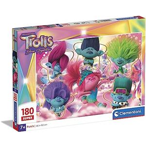 Clementoni - 29069 - Supercolor Puzzle - Trolls 3-180 Pezzi - Puzzle Bambini 7 Anni, Puzzle Cartoni Animati - Made In Italy