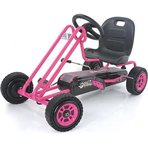 Hauck Go Kart Lightning - Macchina Cavalcabile per Bambini con Freno a Mano, Sedile Regolabile in 3 Posizioni e Ruote con Profilo in Gomma - Go Kart a Pedali da 4 Anni fino a 50 Kg - Rosa