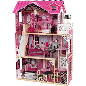 KidKraft Casa delle Bambole in Legno Amelia con Accessori e Mobili inclusi, Casa a 3 Livelli di Gioco con Ascensore per Bambole di 30 cm, Giocattolo per Bambini 3+ Anni, 65093