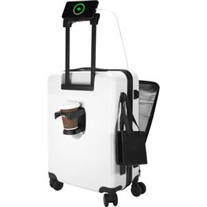 HUIDA TECH Valigia da 20 pollici con scomparto per laptop, valigia leggera rigida e serratura TSA, bagaglio a mano con ruote girevoli, ricarica USB e portabicchieri, bianco, M