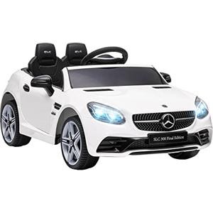 AIYAPLAY Macchina Elettrica per Bambini 3-6 Anni 12V Licenza Mercedes SLC 300, 3-5km/h Auto Elettrica per Bambini con 2 Motori, Sospensioni, Telecomando, Musica, Clacson e Fari, in PP Metallo, Bianco