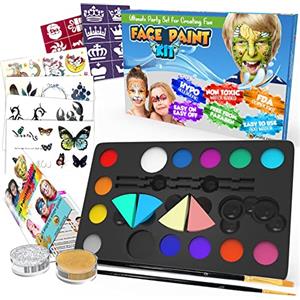 Desire Deluxe Kit Truccabimbi Set Colori per il Viso Tavolozza con Glitter, Stencil e Tatuaggi per Bambini, Ragazzi e Ragazze Regalo Perfetto per Halloween, Natale, Compleanno e Feste