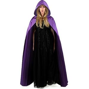 Aomig Mantello Halloween, Mantello con Cappuccio Lungo Capo Costume, Mantello da Vampiro Viola per Adulti di Travestimento, Halloween, Feste in Famiglia,150cm