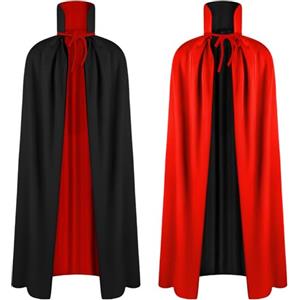 AOOWU Mantello Vampiro Adulto, Mantello Reversibile Mantello Rosso Nero di Halloween, Vampiro Collo Alto Mantello a Doppio Strato per Carnevale, Cosplay Travestimento, 90cm