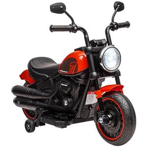 HOMCOM Moto Elettrica per Bambini 18-36 Mesi, Moto Giocattolo in PP e Metallo con Rotelle Supplementari e Fanale, Rosso e Nero