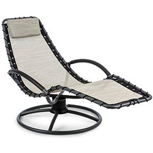blumfeldt The Chiller - Sedia a Dondolo, Sedia da Giardino, Lettino, Sdraio, Pulizia Facile, Resistente alle Intemperie, Movimento Oscillante a 360°, ComfortMesh, Acciaio Tubolare, Beige