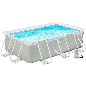 Outsunny Piscina Fuori Terra Rettangolare da Giardino con Pompa di Filtraggio e Telaio in Acciaio, 340x215x80cm, Grigia