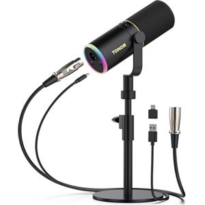 TONOR USB/XLR Gaming Microfono, Microfono Dinamico RGB per Gaming, Podcasting, Streaming, Pulsante Mute, Jack per Cuffie, Microfono per Cardioide in Metallo per PC Mac Android PS4/5 TD520S