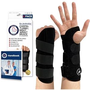 Dr. Arthritis Tutore Tunnel Carpale Destro Ideato da Medici - Tutore Polso Rigido per Alleviare Dolori e Sostenere l'Avambraccio - Con Stecca in Metallo e Chiusure a Strappo (Confezione da 2, Destro + Sinistro)