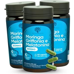 RedMoringa Integratore Melatonina per Dormire con Griffonia 5-HTP | FORMULA UNICA al Mondo 100% Naturale per Sonno e Rilassamento | Melatonina, Griffonia, Moringa, Valeriana | 2 Mesi 60 Capsule | RedMoringa
