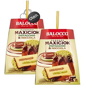 CAIYA 2X Balocco, Pandoro MaxiCiok con Granella di Pistacchio, Nocciole e Cioccolato a Latte 800 g con Portachiavi CAIYA [2 Pezzi]