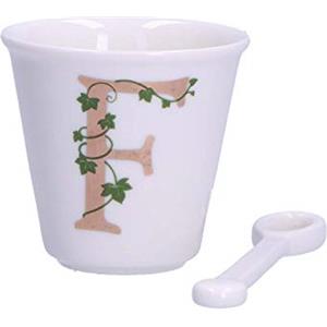 La Porcellana Bianca - Bicchierino Lettera F con Cucchiaino - Porcellana Elegante 75ml, Ø 6,7cm, h6cm - Idea Regalo