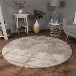 Paco Home Tappeto per Soggiorno in Finta Pelliccia Morbido Lavabile Moderno Elegante Facile da Pulire Effetto Pelliccia Uni Lucido Fluffy a Pelo Corto, Dimensione:80 cm tondo, Colore:Beige